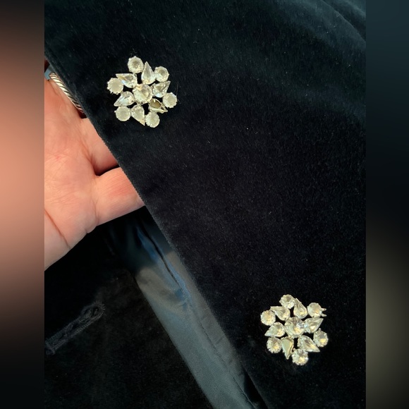 JUDITH HART Size 14 Green Velvet Blazer 2 Rhinestone Buttons Holiday Cotton $139 - Picture 3 of 12